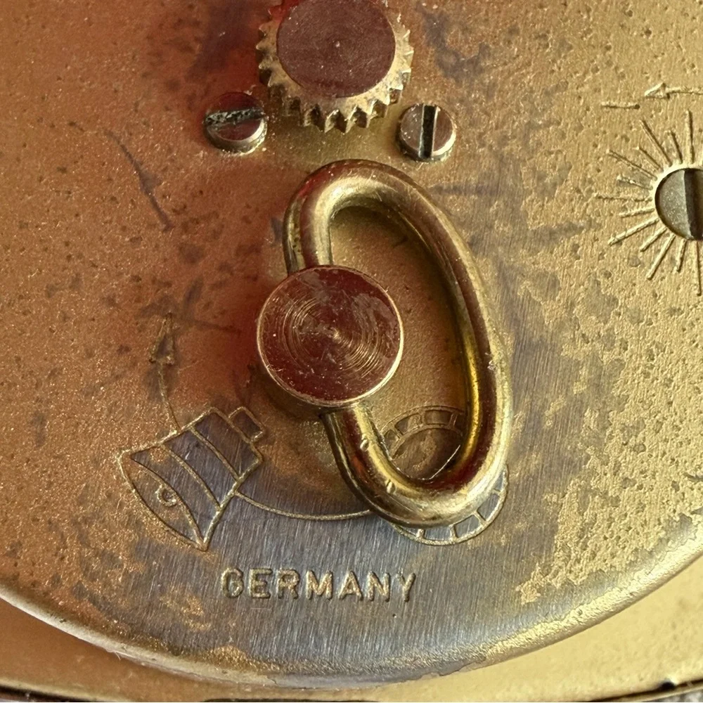 Vintage Florn Germany Travel Wind-up Folding Alarm Clock Red Leather MCM Retro